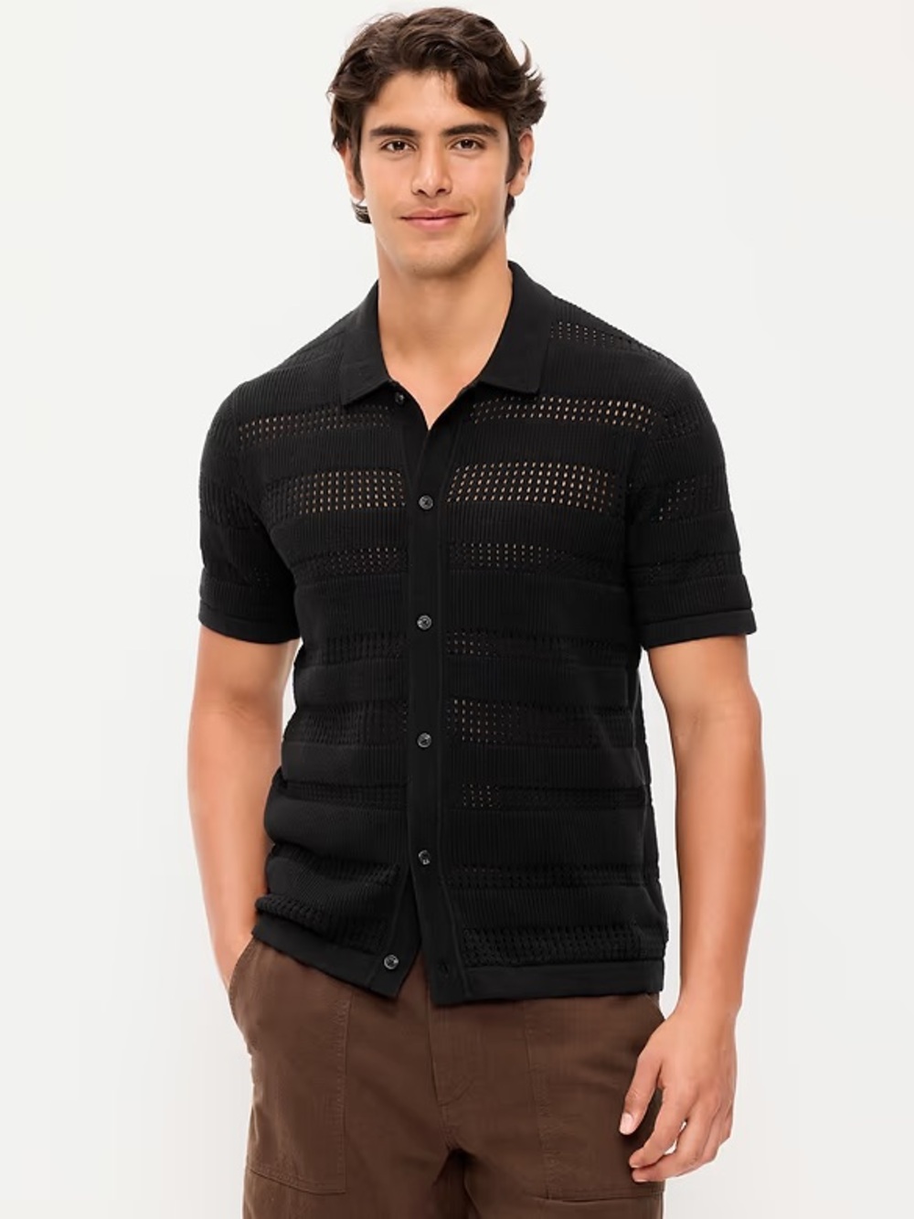 Old Navy Black Short-Sleeve Open-Knit Sweater Shirt - Size XXL